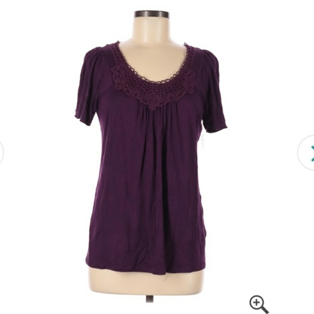 NWT Notations Top Blouse Lace Neckline Flutter Sleeves Women's Small S Purple